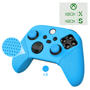 Силіконовий, захисний синій чохол-кейс DOBE для геймпаду Microsoft Wireless Controller консолі Xbox Series S | X, дві накладки на стики (thumb grips)