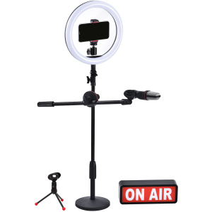 Набор блогера все-в-1 Promate VlogPro LED лампа 26 см, стойка журавль, 3.5 мм микрофон, лайтбокс, крепления для камеры и смартфона Black (vlogpro.black) ТОП в Чернигове