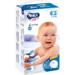 Підгузки одноразові для дітей AURA baby 4 7-14 кг 44 шт (4752171003309) краща модель в Чернігові