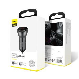 Автомобільне зарядне Baseus Digital Display Dual SCP Quick Charge Car Charger 45W 5A з вольтметром краща модель в Чернігові