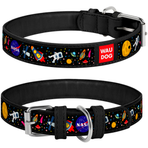 Нашийник для собак шкіряний Collar WAUDOG Design з QR паспортом, малюнок "NASA", M, Ш 20 мм, Дл 30-39 см (0020-0047-01) ТОП в Чернігові