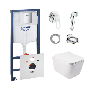 Комплект инсталляция Grohe Rapid SL 38772001 + унитаз с сиденьем Qtap Crow QT05335170W + набор для гигиенического душа со смесителем Grohe BauLoop 111042 лучшая модель в Чернигове