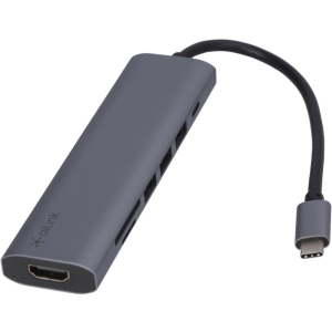 USB-хаб адаптер Ailink Aluminium 7 в 1 USB-C 4K HDMI Card Reader Hub Multi Port 100W PD c кабелем AI-CH7A Space Grey ТОП в Чернигове