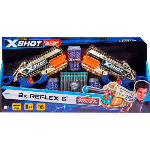 Набір скорострільних бластерів Zuru X-Shot Excel Reflex 6 Double 16 патронів + 3 банки Golden (36480Z) (193052031310) в Чернігові