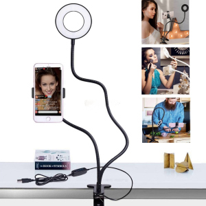 Тримач гнучкий UKC для смартфона штатив PLUS LED підсвічуванням кільце на прищіпці для трансляцій блогера Professional Live Stream Black ТОП в Чернігові