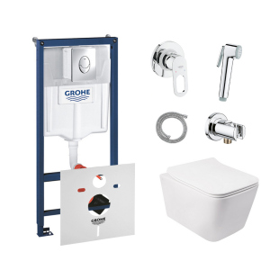 Комплект инсталляция Grohe Rapid SL 38721001 + унитаз с сиденьем Qtap Crow QT05335170W + набор для гигиенического душа со смесителем Grohe BauLoop 111042 в Чернигове