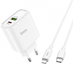 СЗУ 1USB Hoco C80A +Type-C QC3.0 White + Cable Type-C для iPhone X (3.1A)